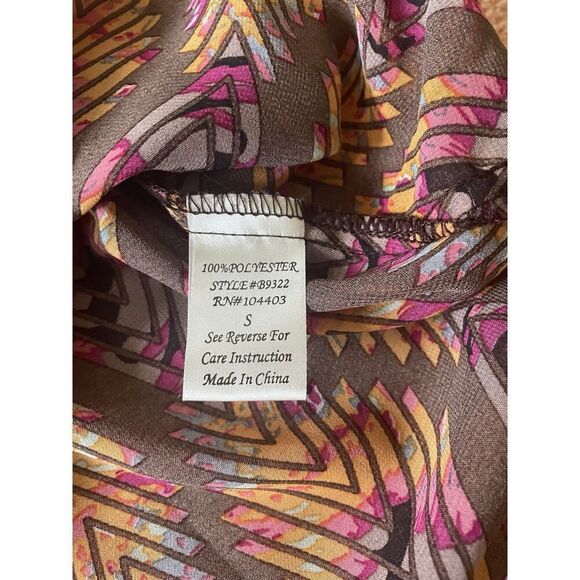 Blu Pepper Sheer Boho Blouse Top S Multicolor Chevron Long Sleeve Lightweight - Picture 6 of 8